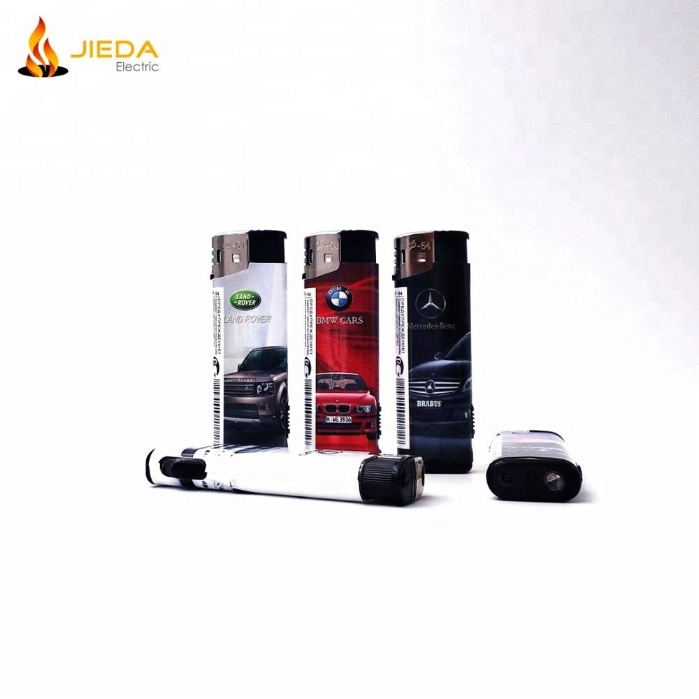 Wholesale Plastic Electric Lighter with LED Light jet Cigarette Lighter Nice Package Gas Electronic Smoking logo Custom Lighter