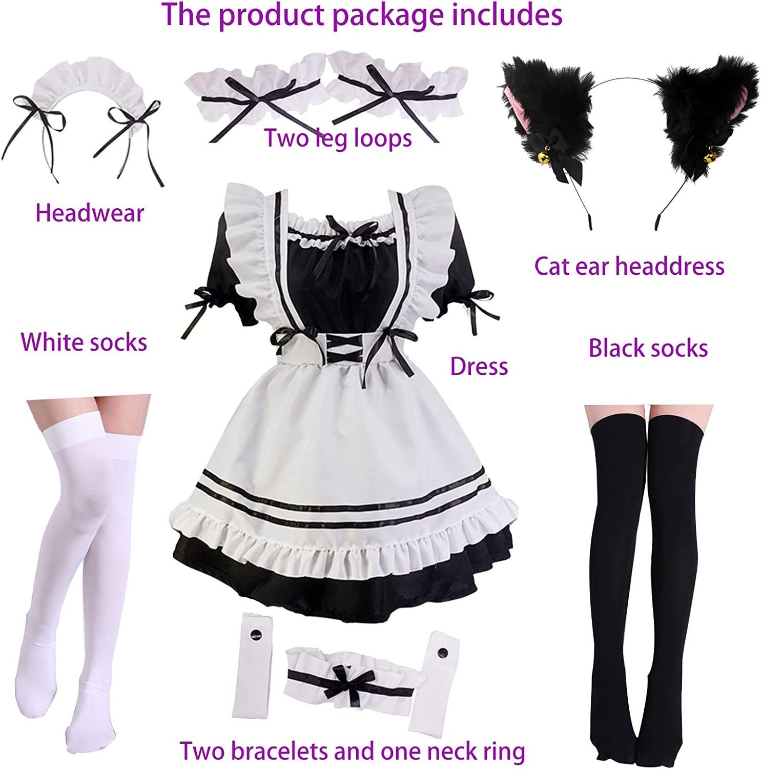 Custom Cute Maid Cosplay Costume Lolita Dress Short Sleeves Color Blocked Waitress Pinafore Outfit Halloween Outfit for Girls