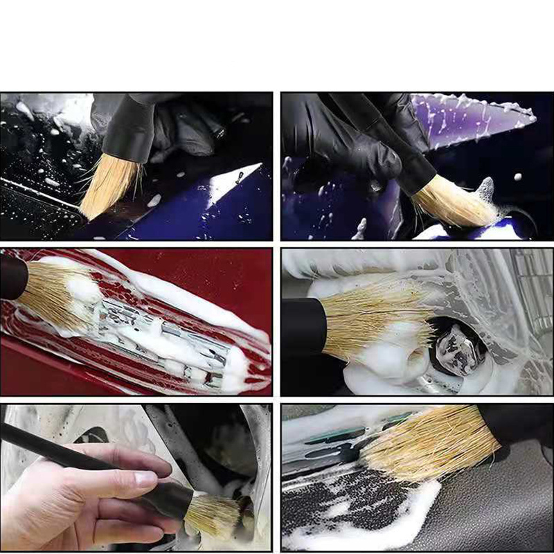 Car Detailing Tool Super Soft Hog Hair Bristle Auto Interior Dust Remove Dashboard Engine Wheels Car Wash Brush 2PCS