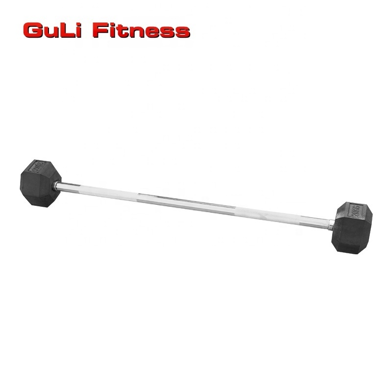 Guli Fitness Wholesale Fitness Equipment Weight Fixed Straight Rubber Coated Barbell Set With Chromed Handle Free Weight