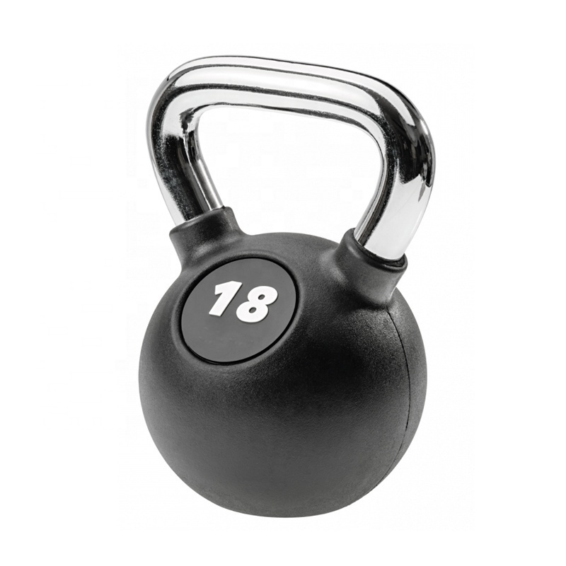 Custom Logo Black Rubber Coated Kettlebells With Chrome Handle Competition Kettlebell 32KG Cast Iron Kettle Bells