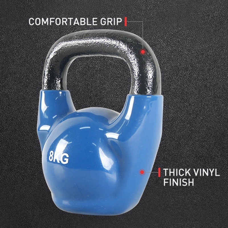 Custom Logo 2KG-40KG Vinyl Coated Kettlebells Strength Training Kettle Bell Gym Fitness Solid Cast Iron Color Vinyl Kettlebell