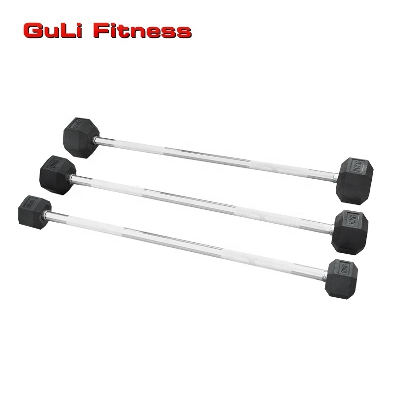 Guli Fitness Wholesale Fitness Equipment Weight Fixed Straight Rubber Coated Barbell Set With Chromed Handle Free Weight