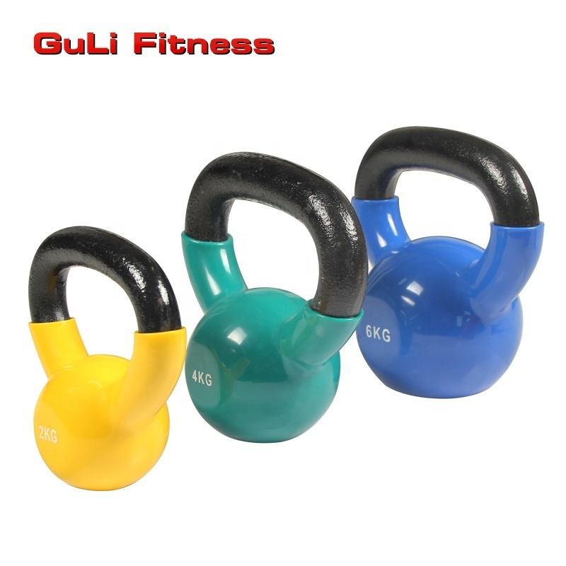 Guli Fitness Cast Iron Vinyl Dipping Kettlebell Neoprene PVC Coated Colorful Training Adjustable Kettle Bells Set for Kids