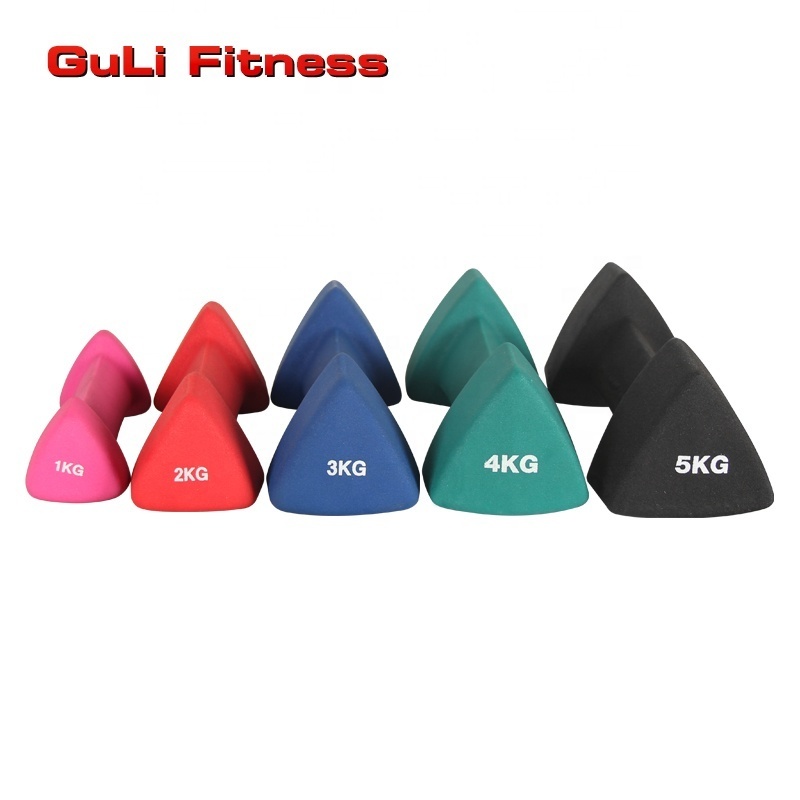 Multi Color Triangle Dumbbells 1/2/3/4/5kg PVC Neoprene Coated Cast Iron Solid Dumbbell Hex Vinyl Dipping Dumbbells