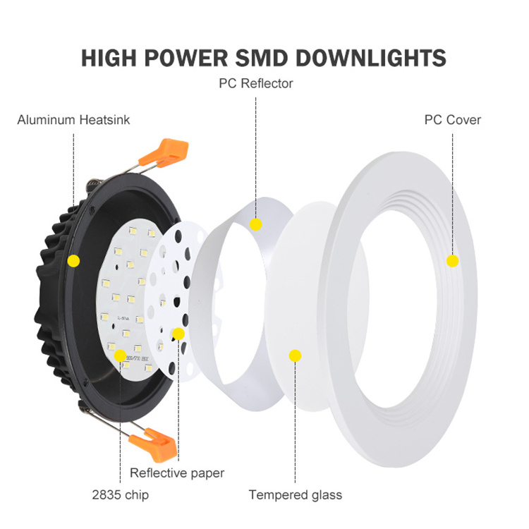 High Quality Aluminum Pc Housing Round Smd 6w 9w 12w 18w 24w 30w Ceiling Spot Led Downlight