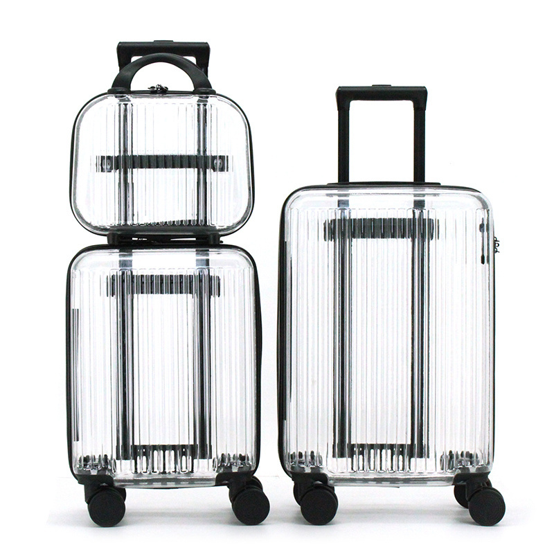 Wholesale Custom High Quality Suitcase PC  Smart Cool Clear Travel Cabin Luggage Fashion Transparent Trolley Bags Luggage