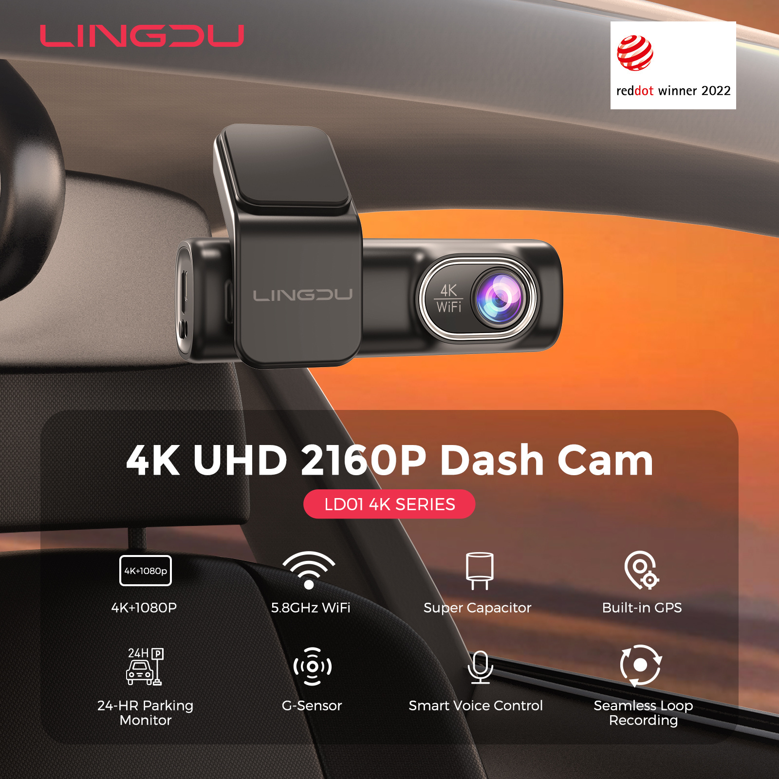 LD01 2160P dash cam front and rear Wide Angle Infrared Night Vision Loop Recording G Sensor WDR capacitor interior 4K dash cam