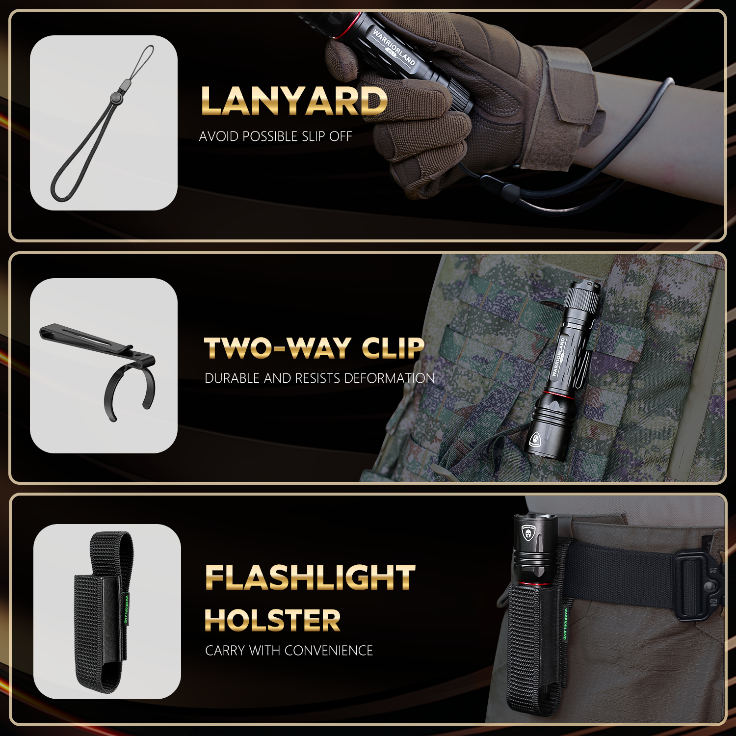 WARRIORLAND Tactical Flashlight 1600 Lumen Compact Handheld Flashlight with 3 ModesTactical light LED Light Rechargeable Battery