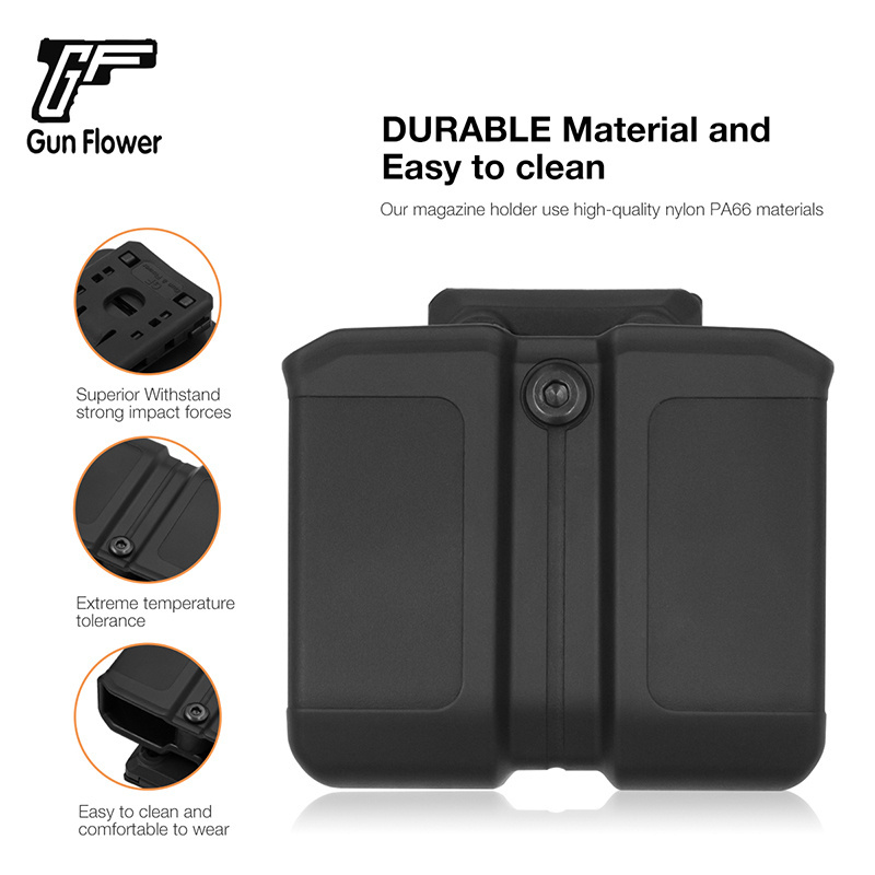 Gun&Flower Polymer Universal Double Mag Pouch fit 9mm/ .40  Stack Plastic Magazine Holder Case with Retention System inside