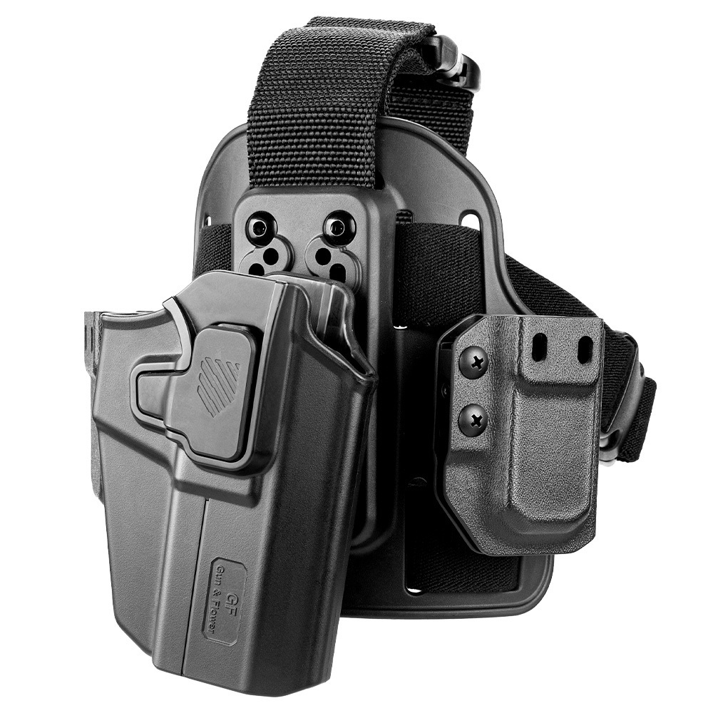 Gun&flower Duty Drop Leg Tactical Weapon Holster Polymer Gun Holster with Magazine Case