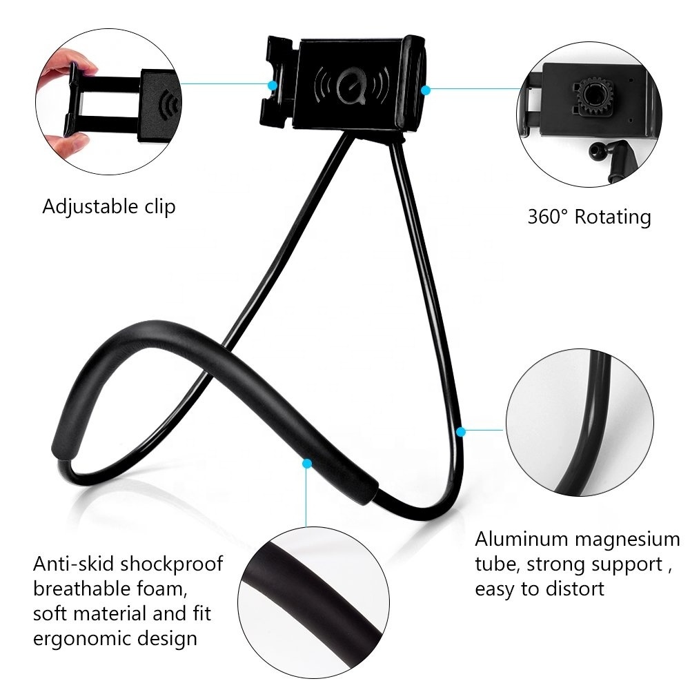 Lazy Cell Phone Holder Stand 360 Rotating Hanging on Neck Cell Phone Mobile Mount Holder Lazy Bracket