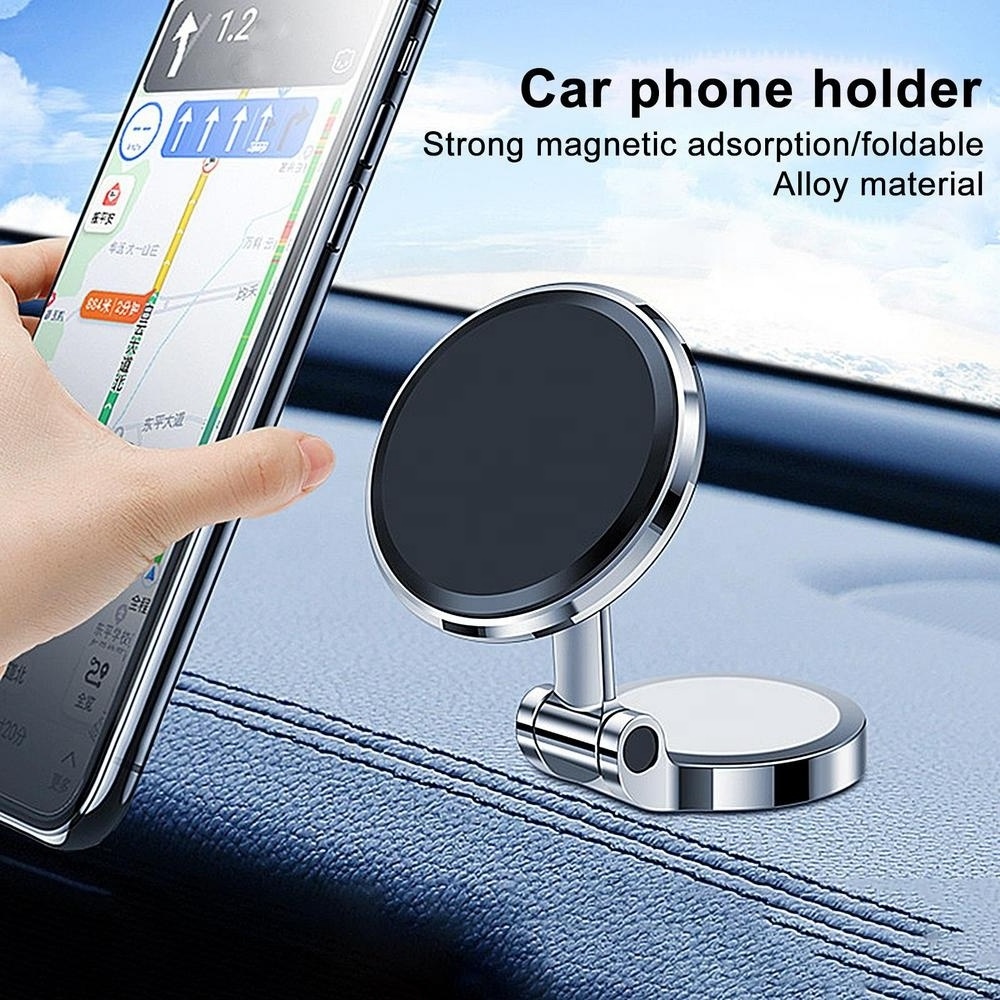 New Alloy Folding Magnetic Car Phone Holder 360 Rotation Universal Dashboard Cell Phone Mount Automobile Magnetic Phone Bracket