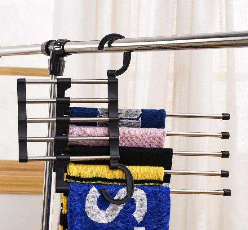 factory wholesale 5 tube folding 9 tube multifunctional pants rack hanger pants storage holders & racks space save hanger