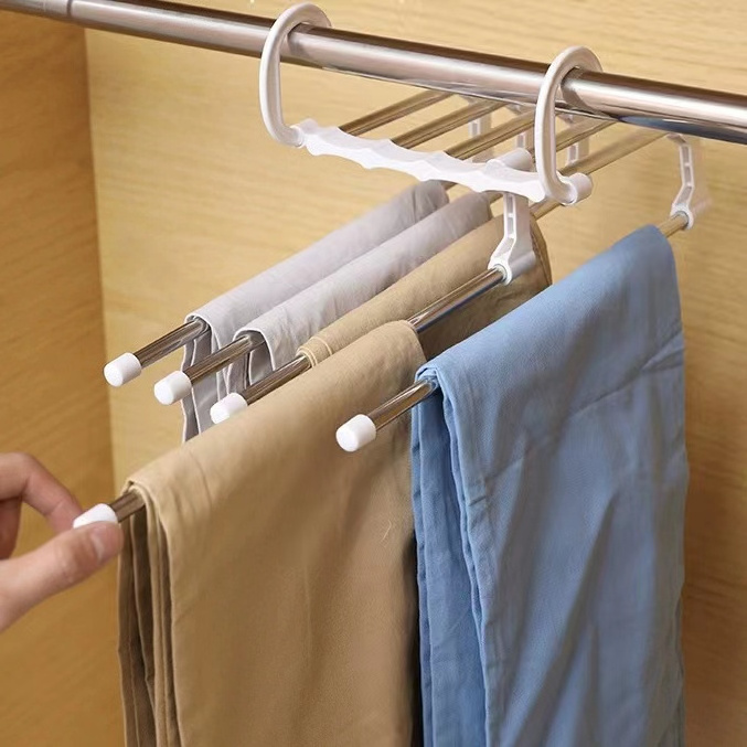 HOT Multi-Layer Jeans Tie Scarf Towel Clothes Closet Rack Metal Non Slip Trouser Hanger Space Saving Magic Pant Hanger