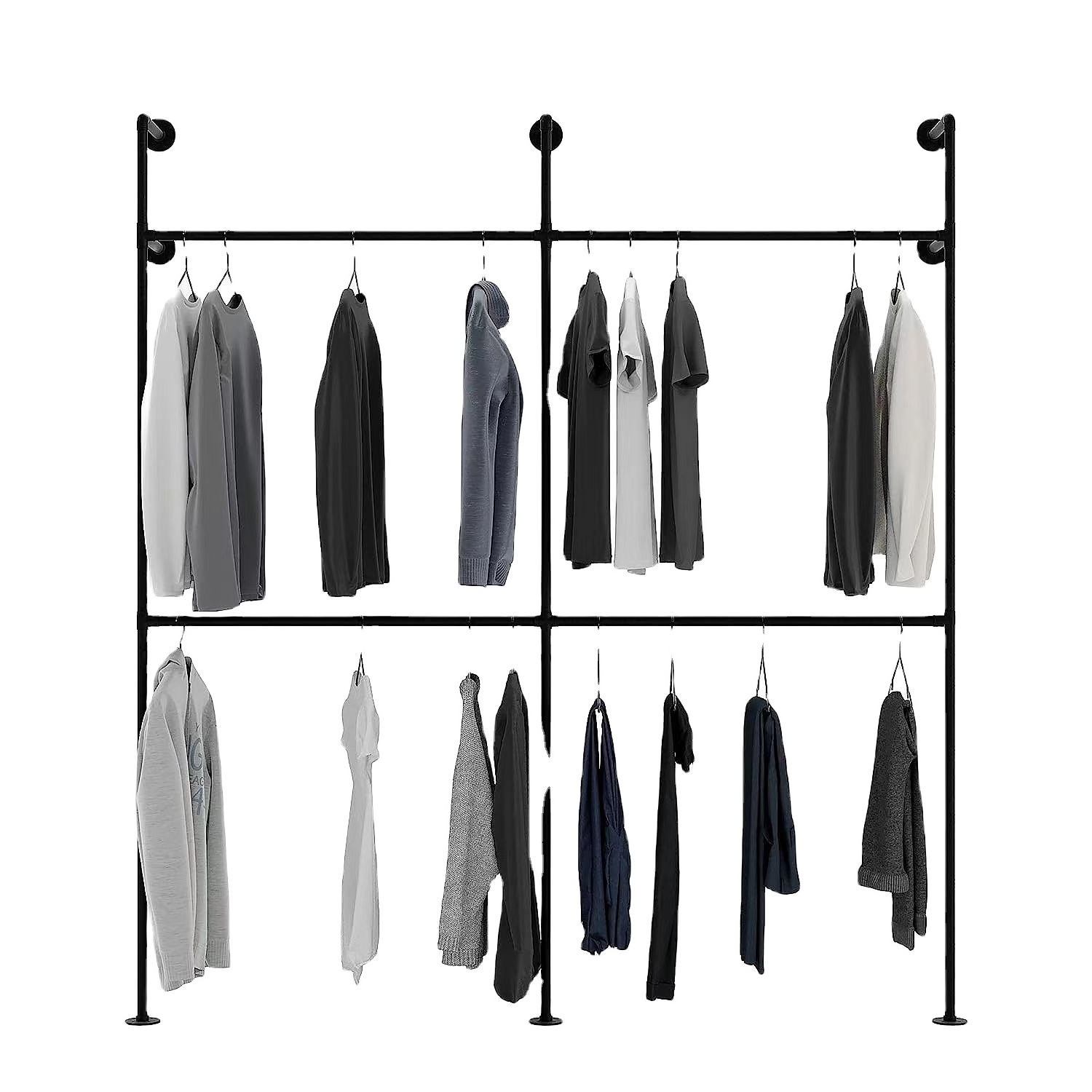 Industrial Pipe Clothing Rack Height Adjustable Garment Rack For Hanging Clothes,Heavy Duty Iron Clothes Rack With Double Rods