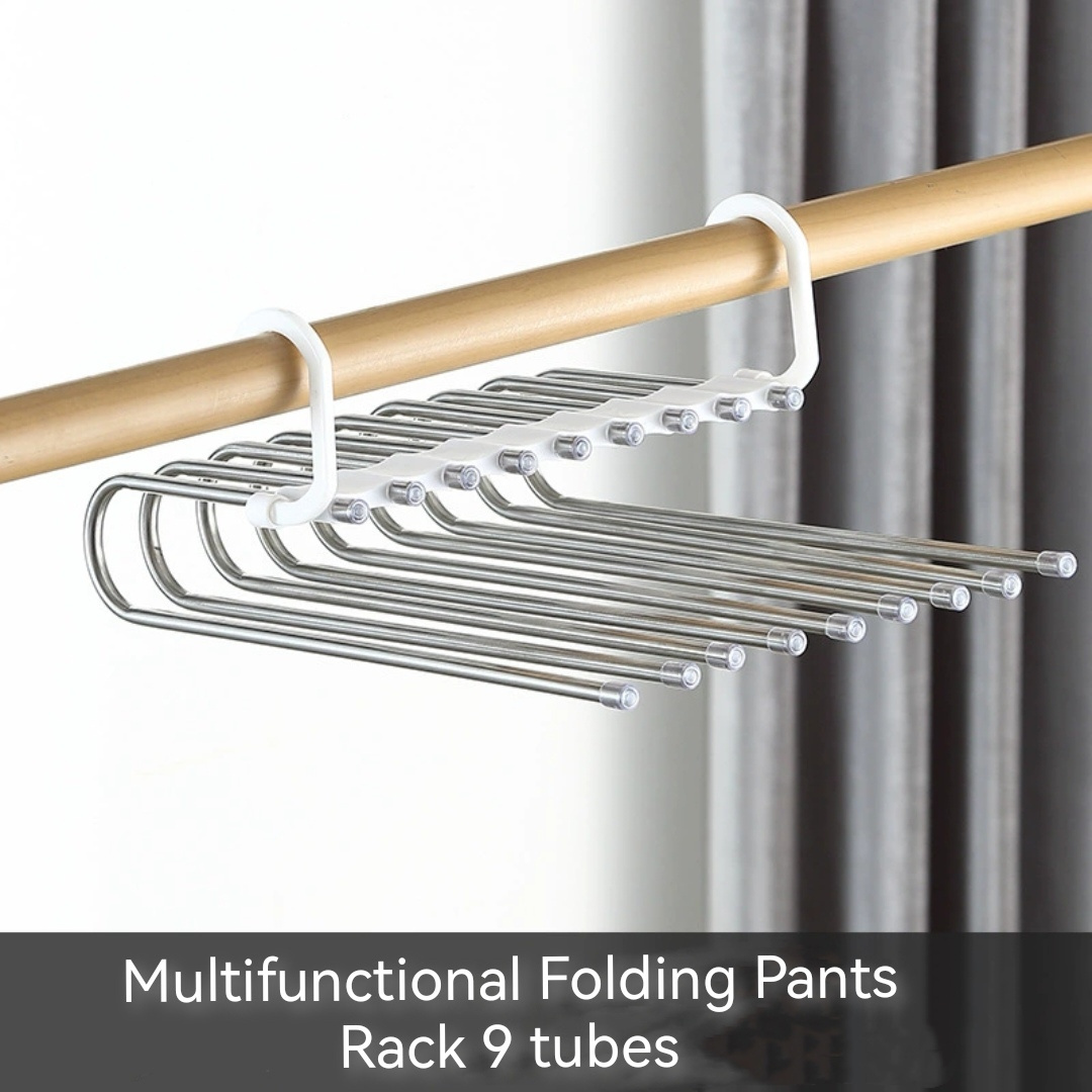 Multifunctional Pants Rack 5-Tube 9-Tube Folding Storage Hanger Space-Saving Metal Plastic Cloth Hanger Bathroom Use Bag Storage