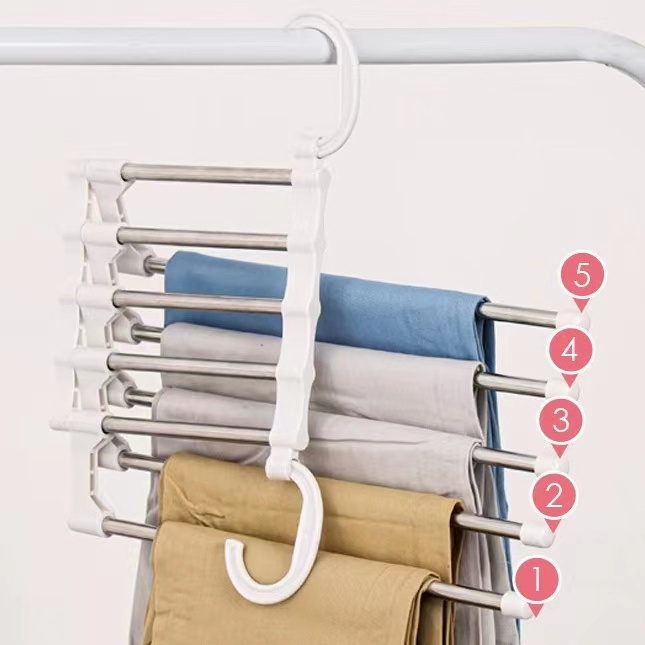 HOT Multi-Layer Jeans Tie Scarf Towel Clothes Closet Rack Metal Non Slip Trouser Hanger Space Saving Magic Pant Hanger