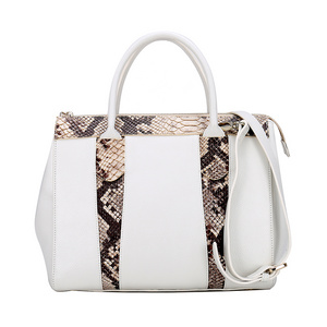 Fashion design lady white color genuine leather handbag  with snake material