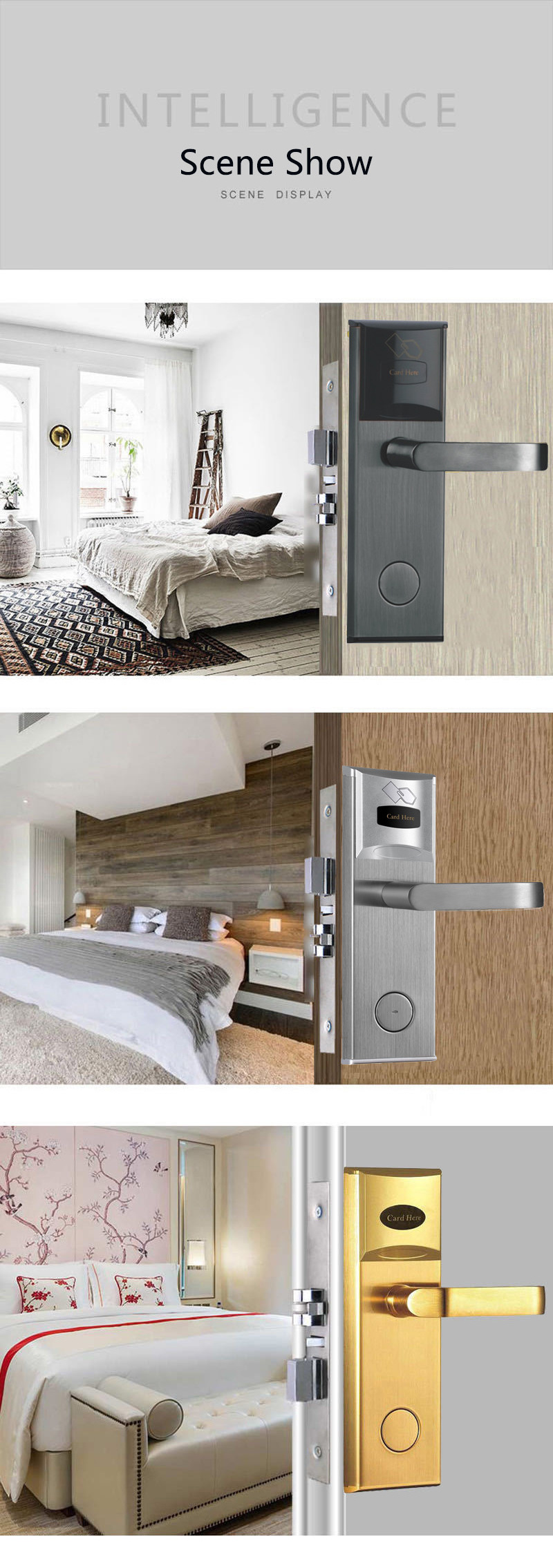 Smart Hotel Card Swiping Door Lock Mechanical Key Unlocking With Door Lock Management System Hotel Smart Door Lock