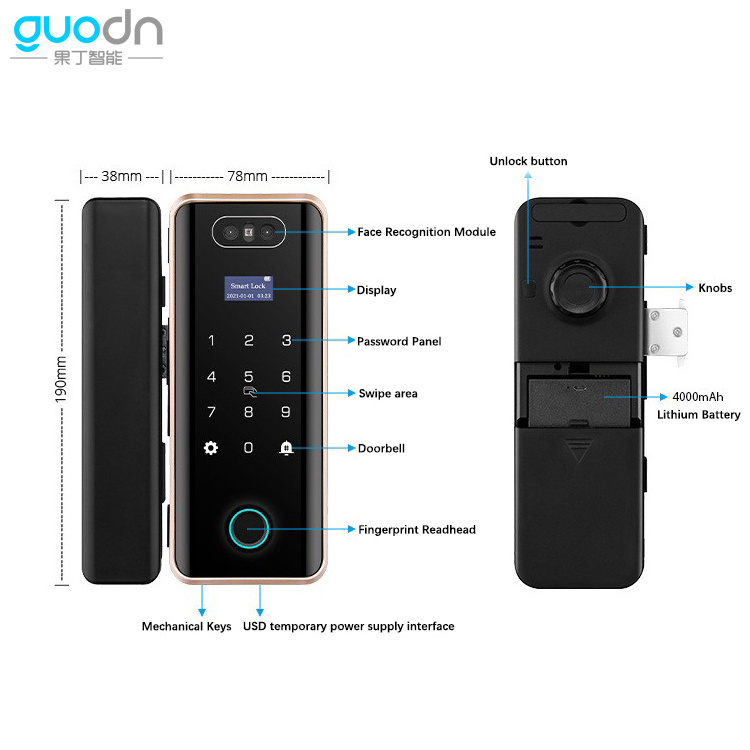 Fingerprint Smart Tuya App Digital Small Glass Sliding Door Lock Card Intelligent Keyless Door Lock