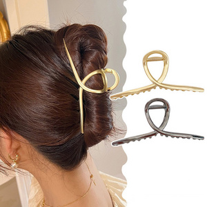 Trendy Oversized Large Simple 14cm Handmade Smooth Hair Claw Korean Ins Metal Alloy Gold Headdress Hair Claw For Women