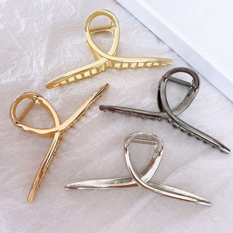 Trendy Oversized Large Simple 14cm Handmade Smooth Hair Claw Korean Ins Metal Alloy Gold Headdress Hair Claw For Women