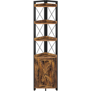 European style Corner Shelf 5-Tier with Storage, Rustic Corner Bookshelf with cabinet