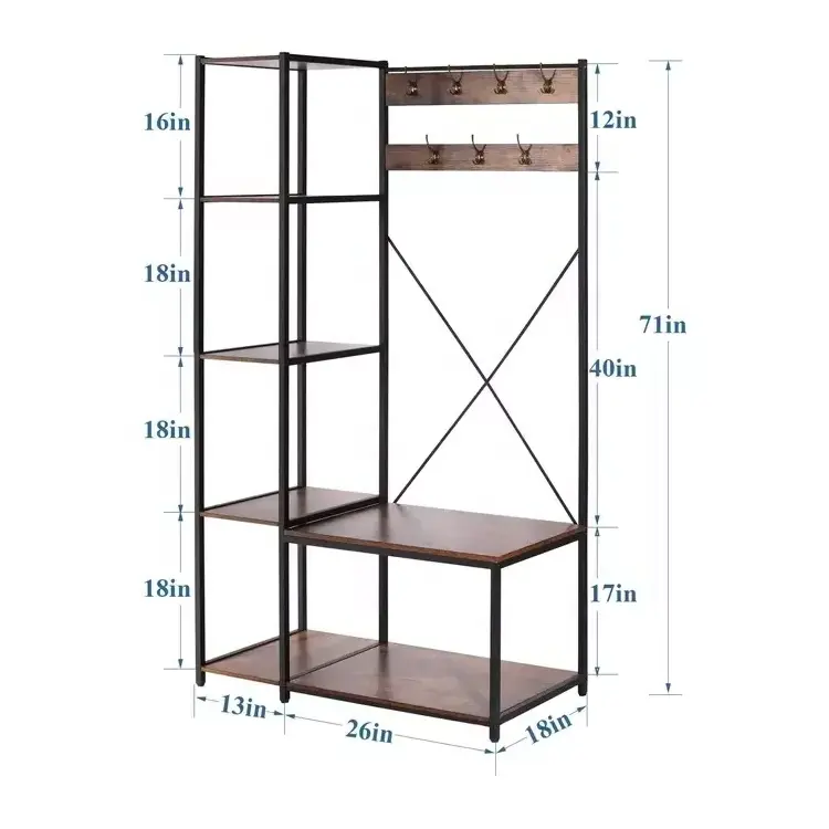 living room Multi-function Entryway Hall Tree storage Rack With 5 Hooks coat rack shoe bench set