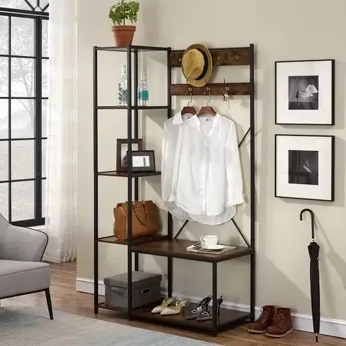 living room Multi-function Entryway Hall Tree storage Rack With 5 Hooks coat rack shoe bench set