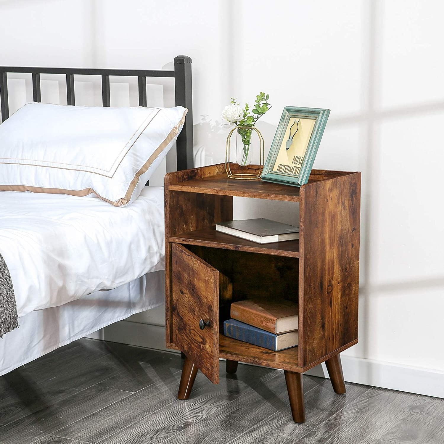 Modern Nightstands for Living Room,Bedroom,Lounge, End Side Table with Storage Space and Door  Night Stand bedsides