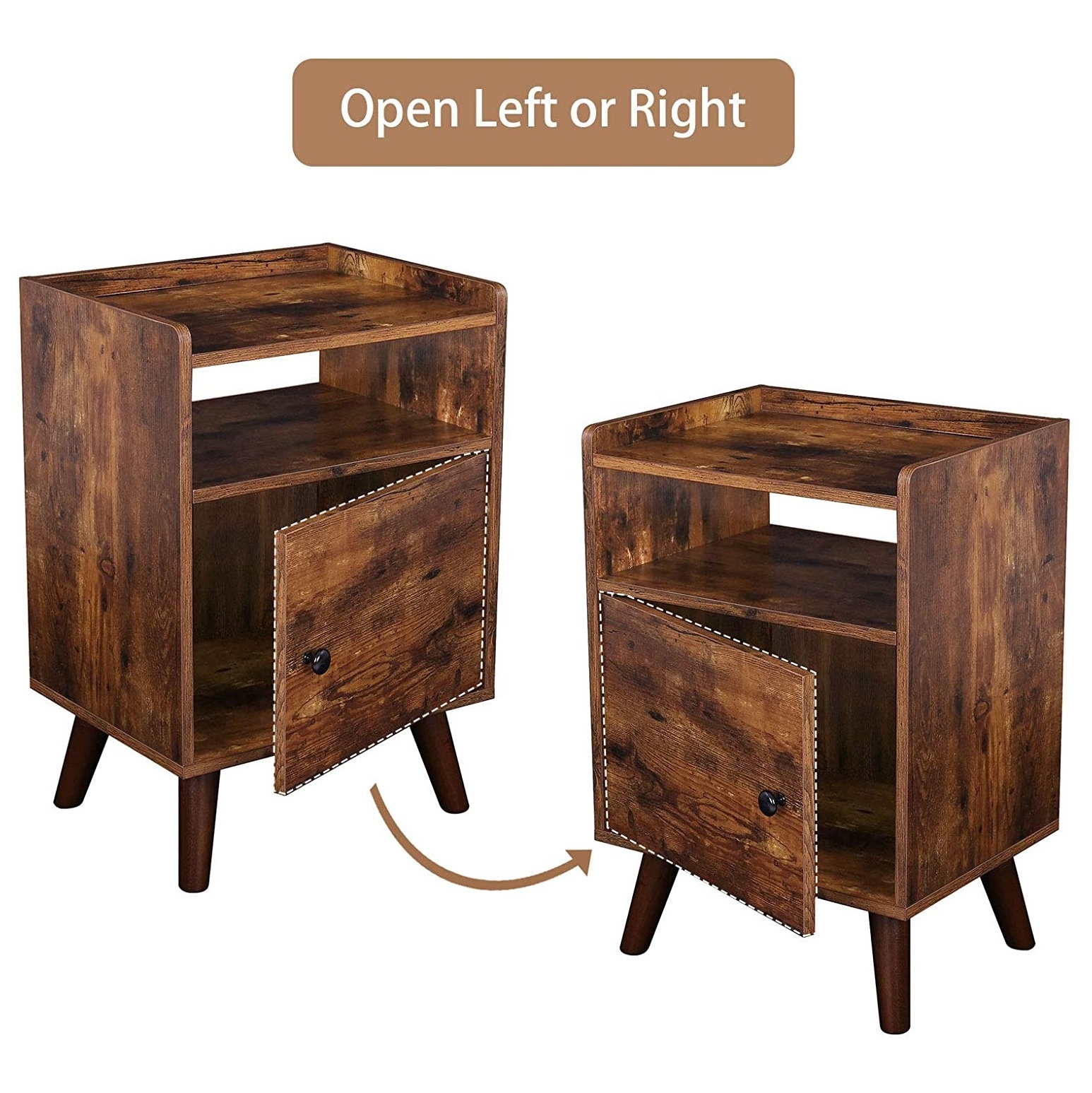 Modern Nightstands for Living Room,Bedroom,Lounge, End Side Table with Storage Space and Door  Night Stand bedsides