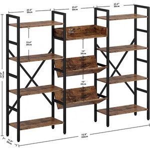 Bookcases and Bookshelves Triple Wide 4 Tiers Industrial Bookshelf