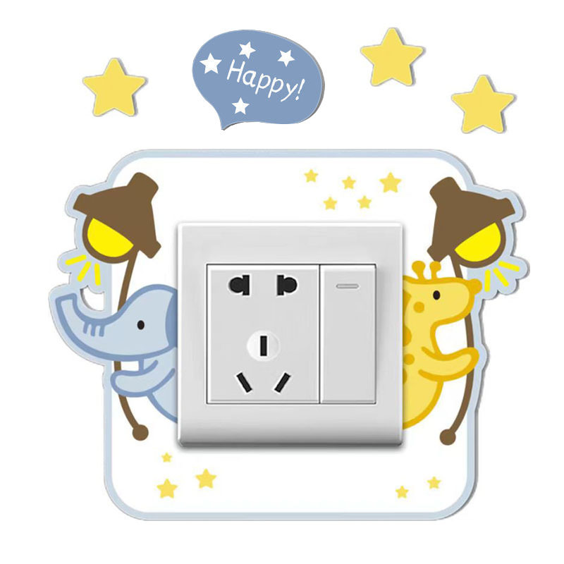 Custom Night glow Cute Cartoon Cat Design Room Decoration Self Adhesive PVC Creative Switch Sticker Fluorescent Wall Sticker