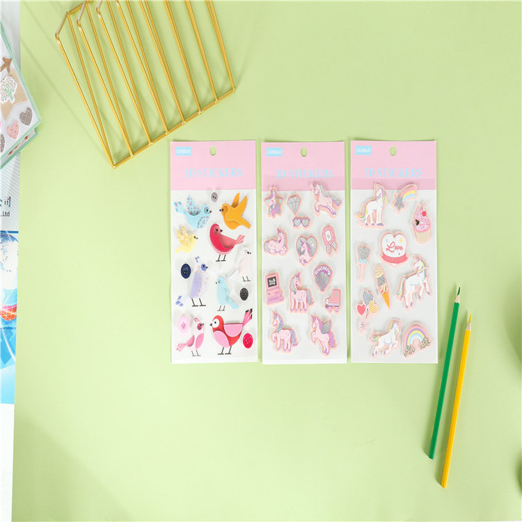 Hot Sale New Mixstyle Cartoon 3D Cute Delicate Embossed Kids Stickers Glitter Stickers