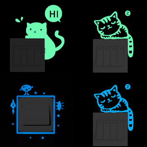 Custom Night glow Cute Cartoon Cat Design Room Decoration Self Adhesive PVC Creative Switch Sticker Fluorescent Wall Sticker