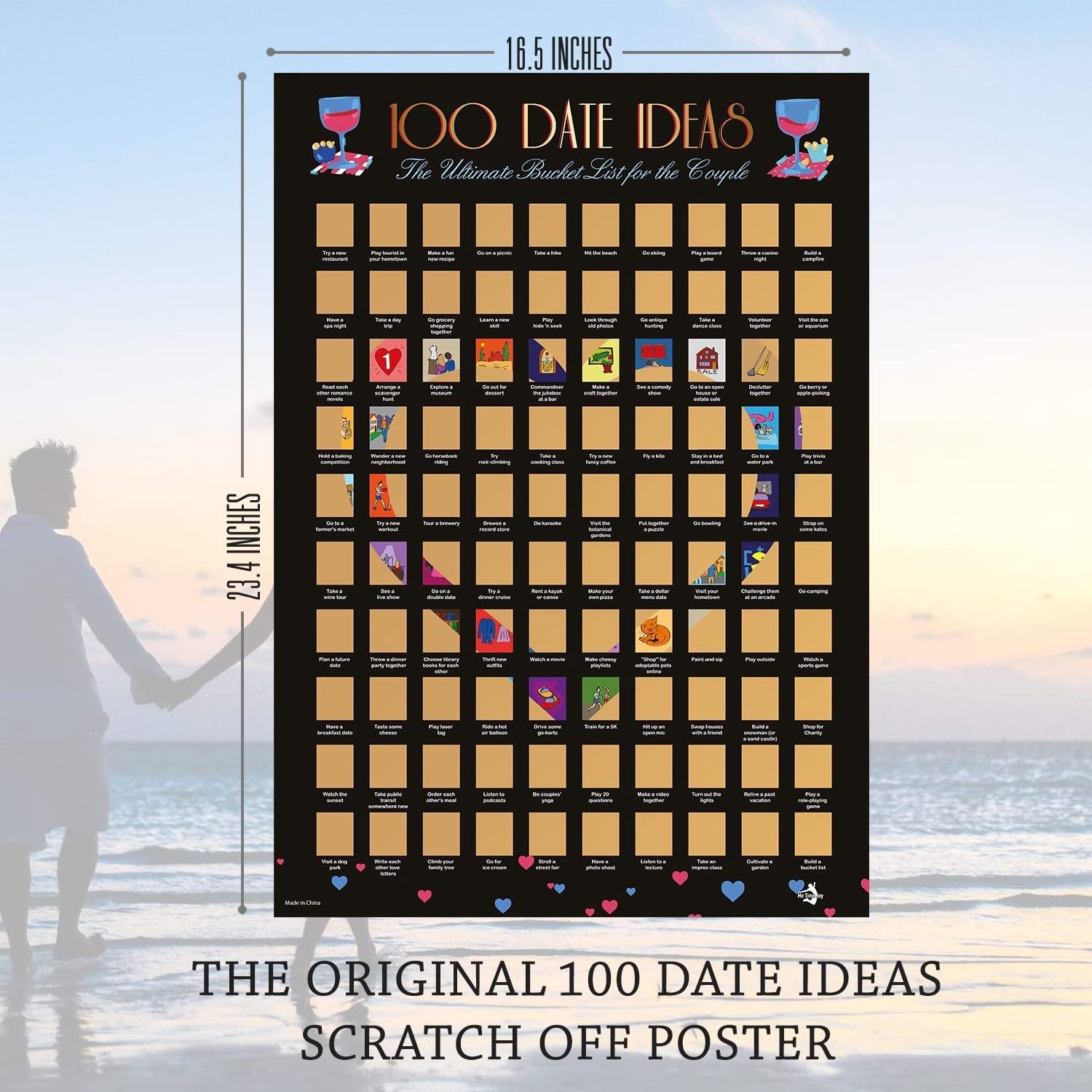 100 Creative Date Ideas Couples& Lovers Bucket List,100 Books or 100 Creative scratch off wall poster sticker