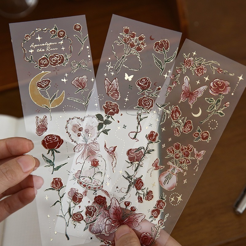 Rose Earth PVC 3D Hot Stamping Sticker Romantic Flowers DIY Handbook Decoration Material Sticker Letter Sticker Gift Decoration