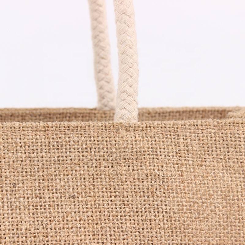 Promotional wholesale custom Burlap Jute Linen printed logo shopping grocery tote bag with zipper closed top