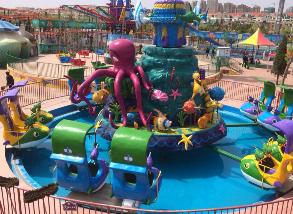 Outdoor Playground Water Rides! Ocean  Island Shark Ride With Water Gun For Children