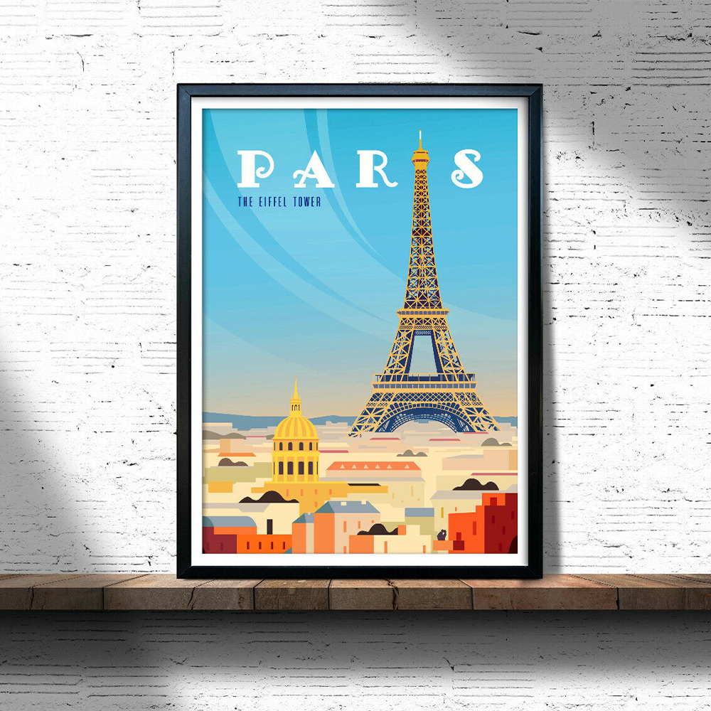 Paris France Travel Poster Vintage Eiffel Tower Picture Home Print Poster for Wall Art