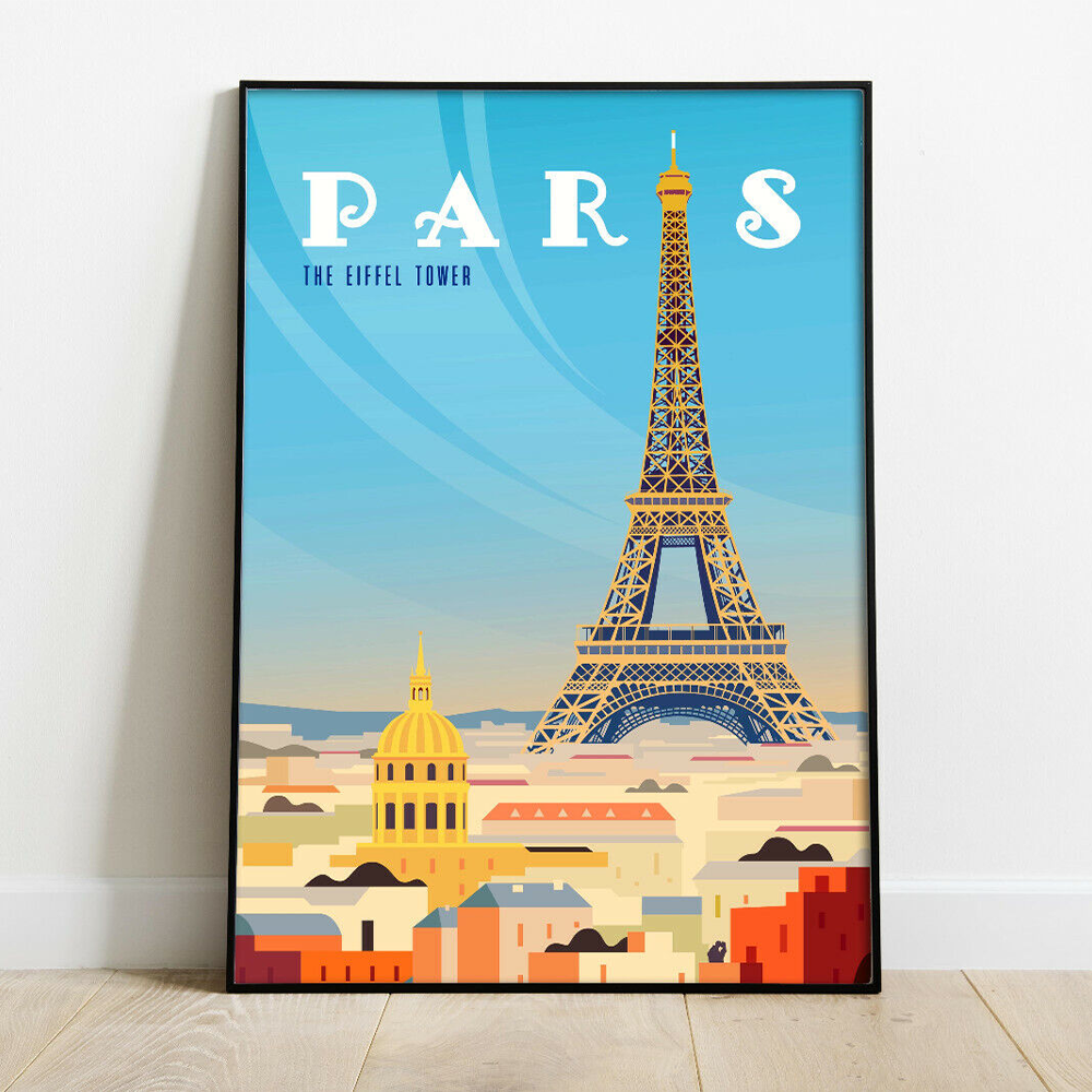 Paris France Travel Poster Vintage Eiffel Tower Picture Home Print Poster for Wall Art