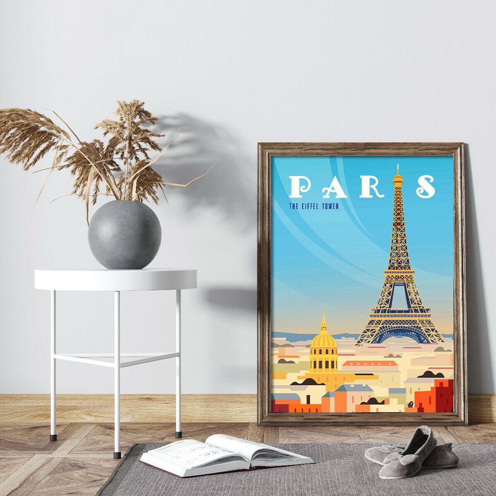 Paris France Travel Poster Vintage Eiffel Tower Picture Home Print Poster for Wall Art