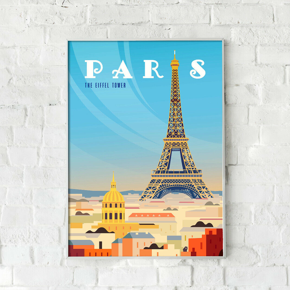 Paris France Travel Poster Vintage Eiffel Tower Picture Home Print Poster for Wall Art