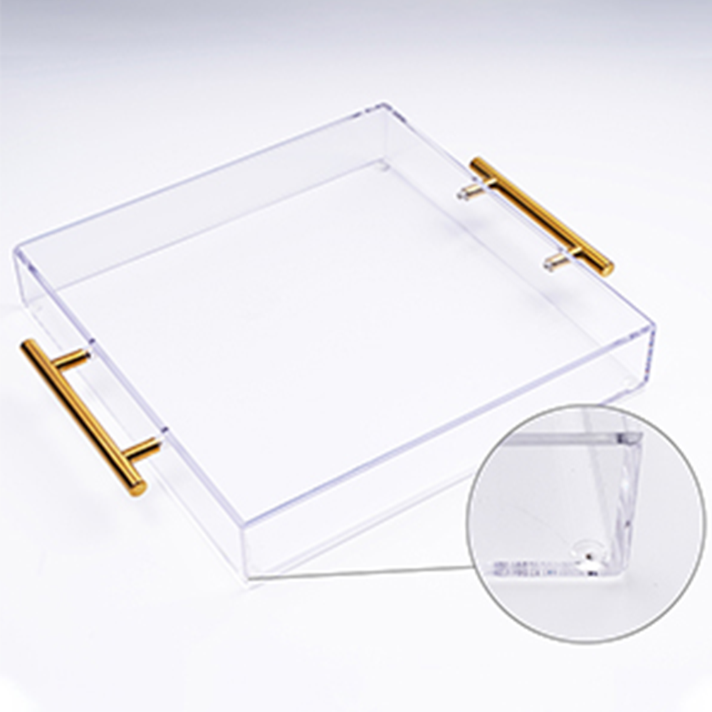 Lucite Handled Serving Tray Custom Clear Perspex Acrylic Tray with Removable Photo Paper Insert