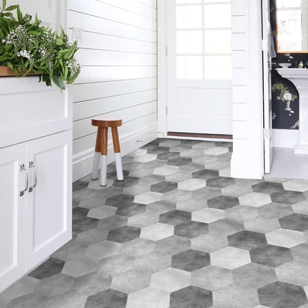 Hexagon Floor Tile Stickers Peel and Stick Wood Texture Tile decal floor sticker for Kitchen