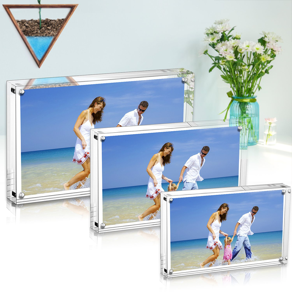 Freestanding Acrylic Photo Frame Double Sided Custom Thickness Clear Acrylic Magnetic Picture Frame for Wedding