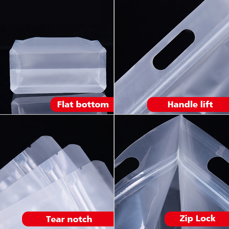 hot sell transparent matte or clear flat bottom gusset stand up pouch zip lock for rice wheat powder food packaging bag quality