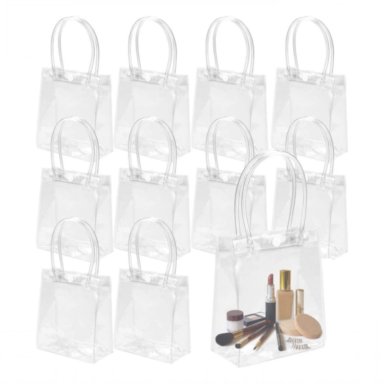 Clear Plastic PVC Bag With Handles Reusable Transparent  Gift Shopping Packaging Bag For Boutique Wedding Birthday