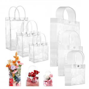 Clear Plastic PVC Bag With Handles Reusable Transparent  Gift Shopping Packaging Bag For Boutique Wedding Birthday